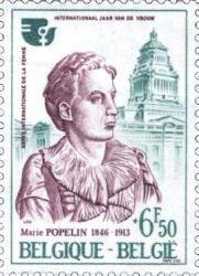 Le timbre Marie Popelin, palais de justice à l'arrière-plan